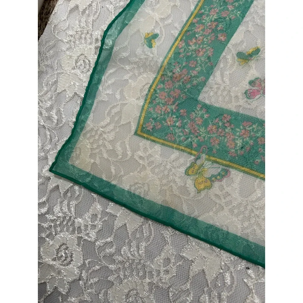 Vintage Sheer Butterfly Floral Scarf Japan Bandana Coquette Fairy Cottagecore